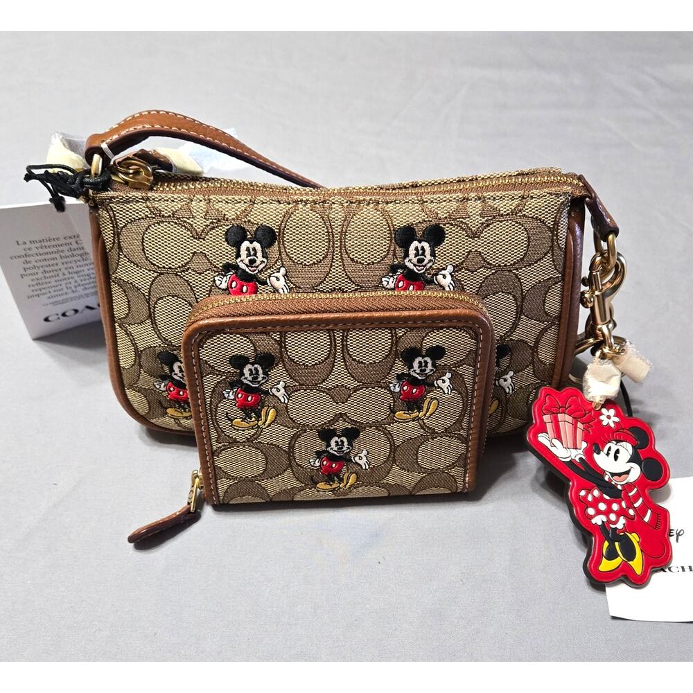 Coach Disney Mickey Mouse Signature Jacquard Nolita 19 Wallet Charm Set